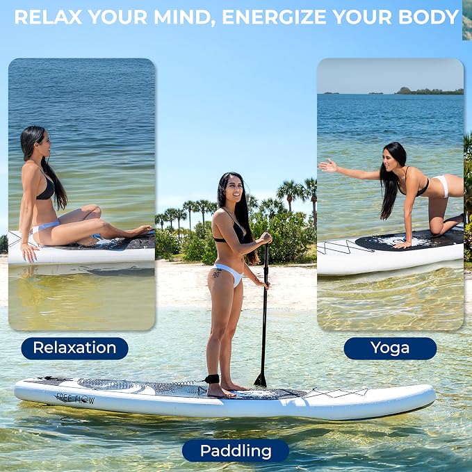 SereneLife 10’6" Inflatable Stand Up Paddle Board with Premium SUP Accessories - Wide Stable Design with Non-Slip EVA Deck Pad, for Youth and Adults, 350 lbs. Capacity