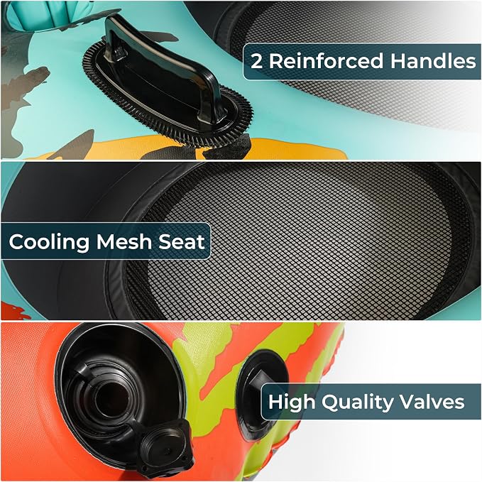 53" Heavy Duty River Tube Float for Adults,Inflatable River Raft Float for Pool Lake Beach with Built-in Cup Holders, Ergonomic Backrest,Durable Grip Handles & Grab Rope, 360Lb Weight Capacity