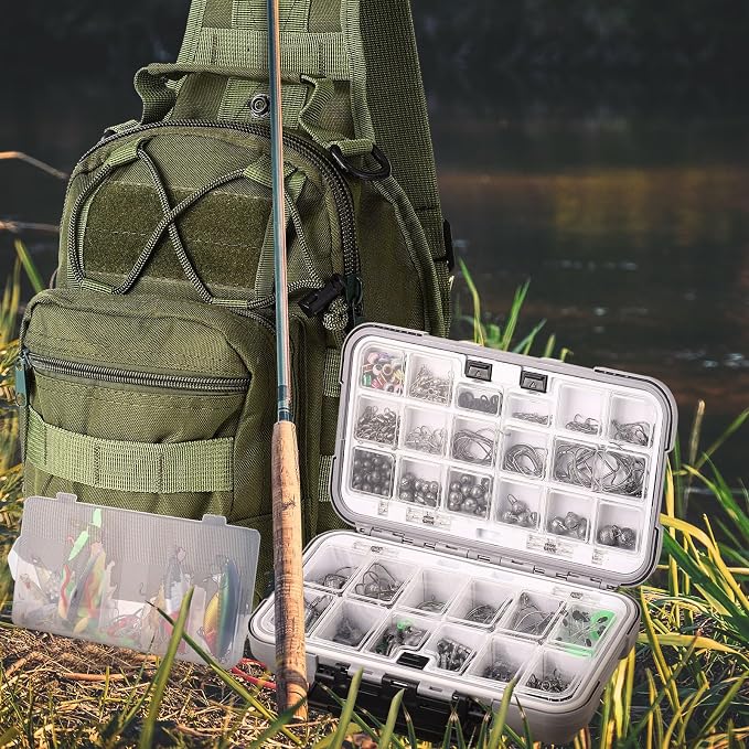 Sosation 482 Pcs Fishing Sling Tackle Bag Set Fish Tackle Box Backpack Storage Fishing Gear and Equipment Included Fish Hook Remover Tool Lures Lip Gripper, Gift for Men