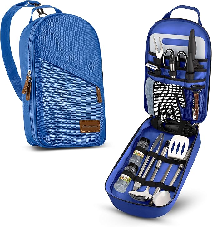 Wealers Camp Kitchen Cooking Utensil Set Travel Organizer Grill Accessories Portable Compact Gear for Backpacking BBQ Camping Hiking Travel Cookware Kit Water Resistant Case