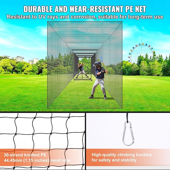 VEVOR Baseball Batting Cage,Professional Softball Baseball Batting Hitting Training Net,Heavy Duty Enclosed PE Practice Portable Pitching Cage Net&Carry Bag,for Backyard,Field,Indoor&Outdoor