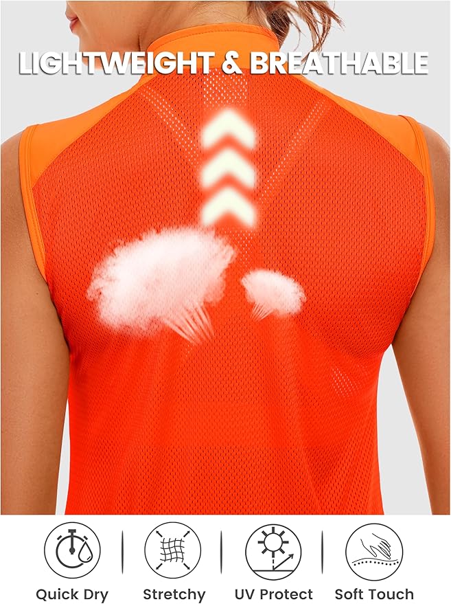 Little Donkey Andy Women's Breathable Cycling Vests full Zip Reflective Sleeveless Jerseys Running Biking Shirts 4 Pockets