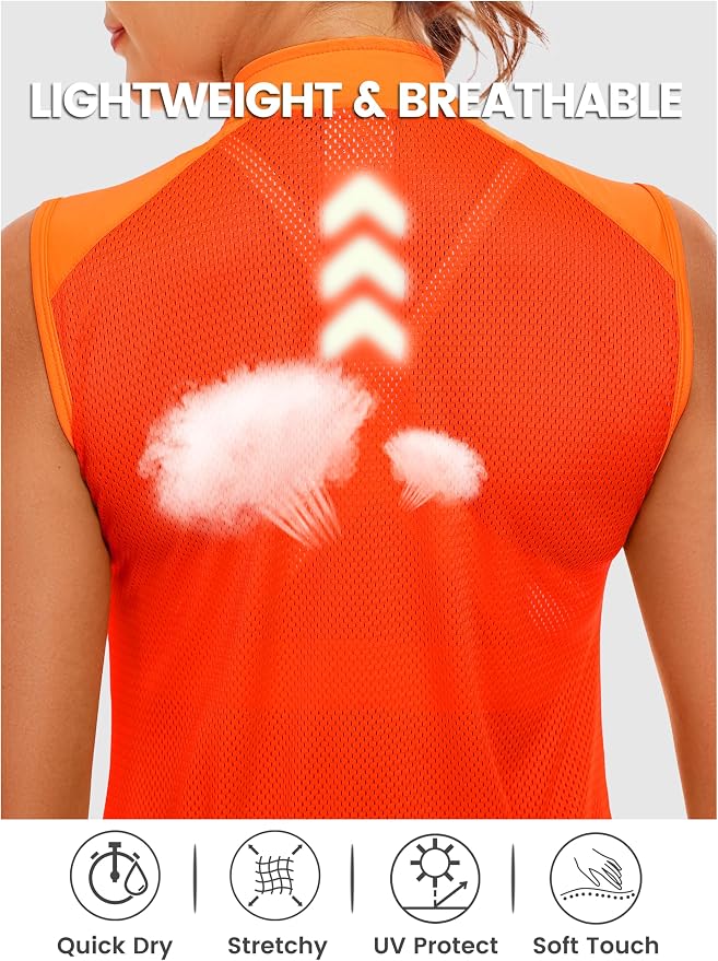 Little Donkey Andy Women's Breathable Cycling Vests full Zip Reflective Sleeveless Jerseys Running Biking Shirts 4 Pockets