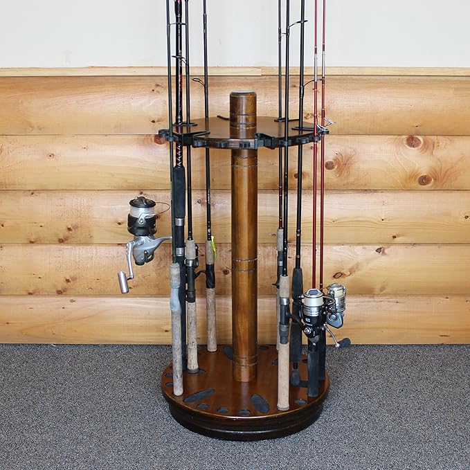 Rush Creek Creations Fishing Rod Holder - 360 Spinning Rack for Garage Organization and Storage, Pole Holder for Reels, Gear, Accessories, Tackle Box