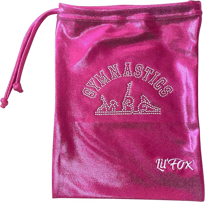 LIL'FOX 8"x10" Drawstring Gymnastics SMALL GRIP BAG 26x20cm - Lightweight Bag for Personal Equipment - Shiny Foil Rhinestones