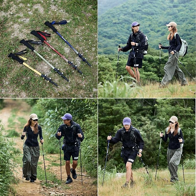 Naturehike 1 Piece Carbon Fiber Trekking Pole, 6oz Ultralight Single Collapsible Walking Stick for Women & Men, Adjustable Foldable Hiking Pole for Backpacking, Travel