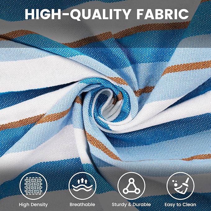 Lazy Daze Hammocks Cotton Fabric Double Hammock with 55" Spreader Bar, Portable Camping Hammock with Carrying Bag & Tree Straps for Patio, Backyard, Balcony, 450lbs Capacity, Blue & White