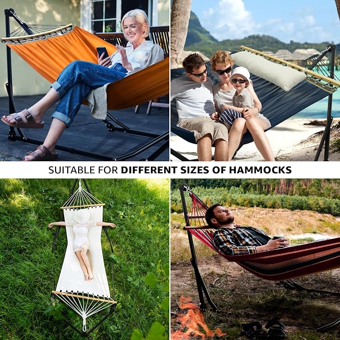 Tranquillo Unity Adjustable Hammock Stand, Hammocks Stands for The Garden, 800 lbs Capacity Steel Double Hammock Stand for 2 Persons, Premium Pre-Assembled Stand (Steel, Aegean)