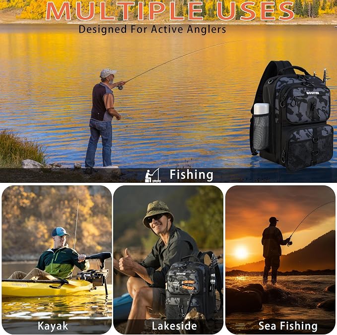 Fishing Backpack with Tackle Boxes & Lures Kit Lightweight 25L Tackle Bag with Fishing Gear and Rod Holder, Fish Gifts for Men Woman-Camo Backpack