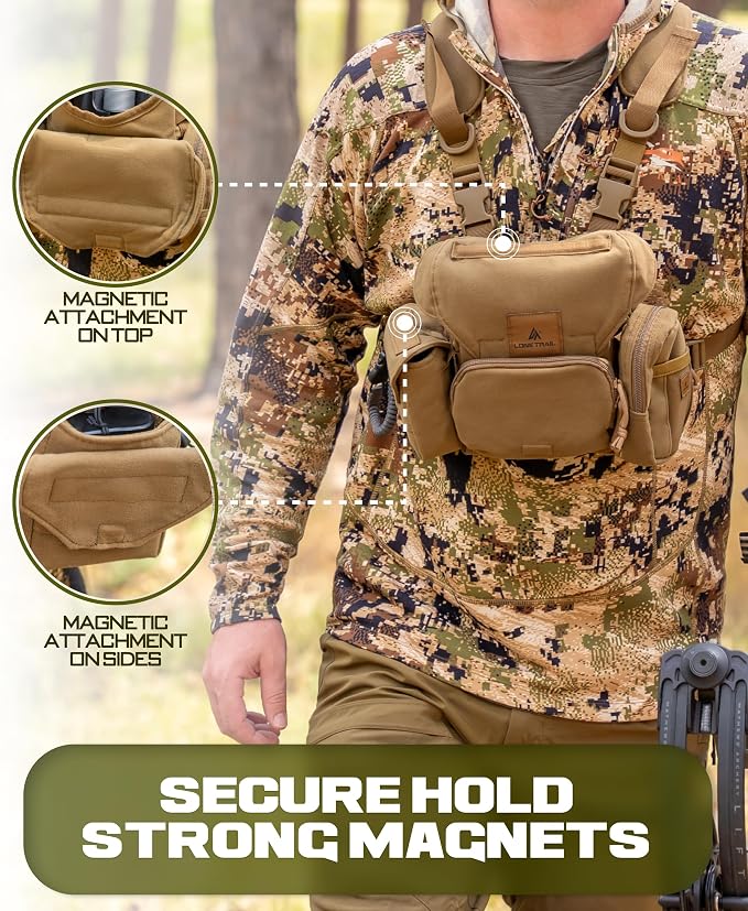 Lone Trail Waterproof Binocular Harness Chest Pack - Lightweight Bino Harness With Rangefinder Pouch | Binocular Case with Silent Magnetic Closure and MOLLE System