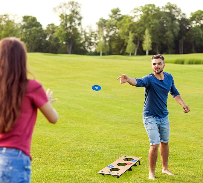 HEY! PLAY! 2-in-1 Washers Game and Bean Bag Toss Set - Indoor or Outdoor Classic Wooden Team Backyard and Tailgate Party Games for Kids and Adults
