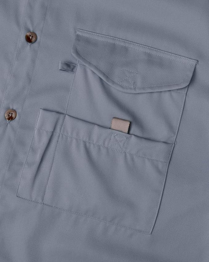 Alimens & Gentle Short Sleeve Fishing Shirt Wicking Fabric Sun Protection Casual Button Down Shirts