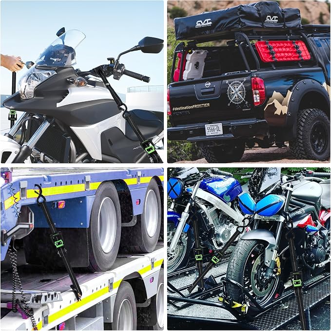 Motorcycle Tie Down Strap (4PK) - 2,100lb Break Strength Premium 15ft Ratchet Tie Down Straps Set, Soft Loop Ratchet Straps for Moving Appliances, Lawn Equipment, Cargo Straps for Trucks (Black)