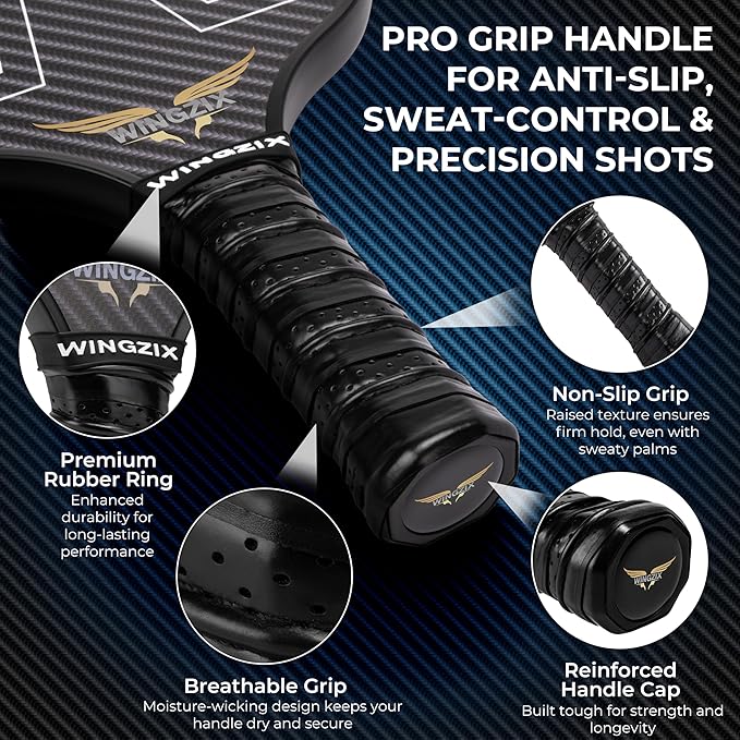 Pickleball Paddles Set of 4 - Pickle Ball Paddles Bundle with T700 Carbon Fiber Rackets, 4 Indoor & Outdoor Balls, Grip Tape, Carry Bag - 16mm Honeycomb Core - Premium Gift Set for Family