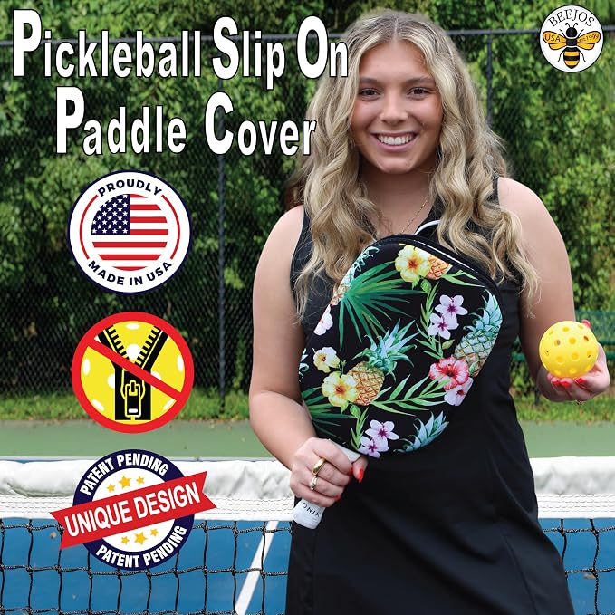BeeJos Hawaiian Collection: Premium Slip-On Pickleball Paddle Cover-Fits Standard Size Paddles-Zipperless (Paddle not Included)