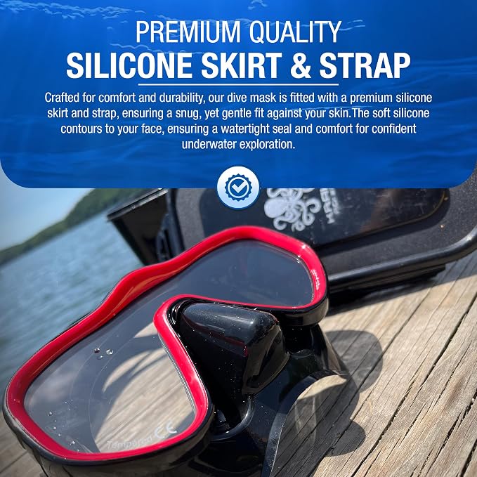 Kraken Aquatics Scuba Diving Mask - Tempered Single Lens Glass Anti-Fog Snorkel Mask for Adults with Leak-Proof Silicone Skirt, Snorkeling Gear, Freediving, Spearfishing Diving Masks - Dive Mask