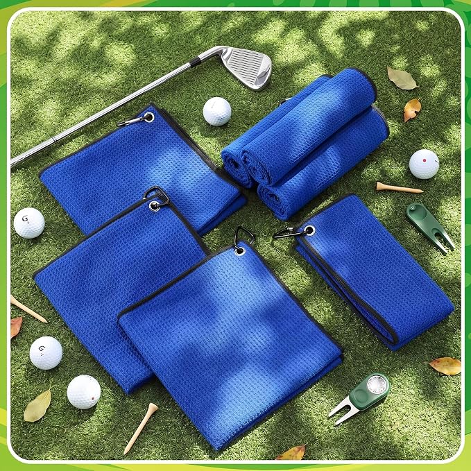 Batiyeer Golf Towels Bulk for Bags 16'' x 24'' Microfiber Waffle Pattern Golf Towels Trifold with Clip for Hiking,Tournament, Yoga