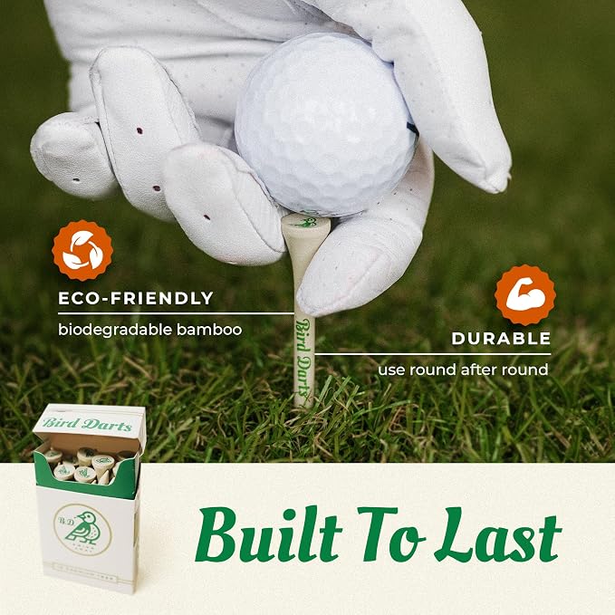 Premium Bamboo Wood Golf Tees, 18/72/180 Units (Packs of 18), 2 ¾ Golf Tees in Cigarette-Style Packaging, Durable, Biodegradable, Golf Tees Wood for Stylish Golfers