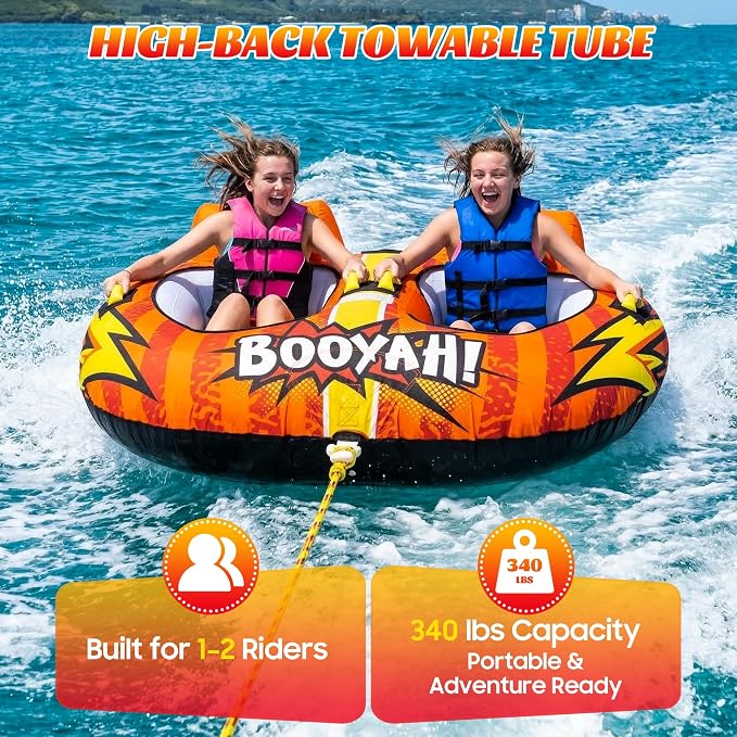 Towable Tubes for Boating Water Tubes - 2 Person Soaring Eagle, Heavy Duty Boat Tubes & Towables, EVA Foam Pads, Drainage, Quick Connector(F-1007)(F-1020)