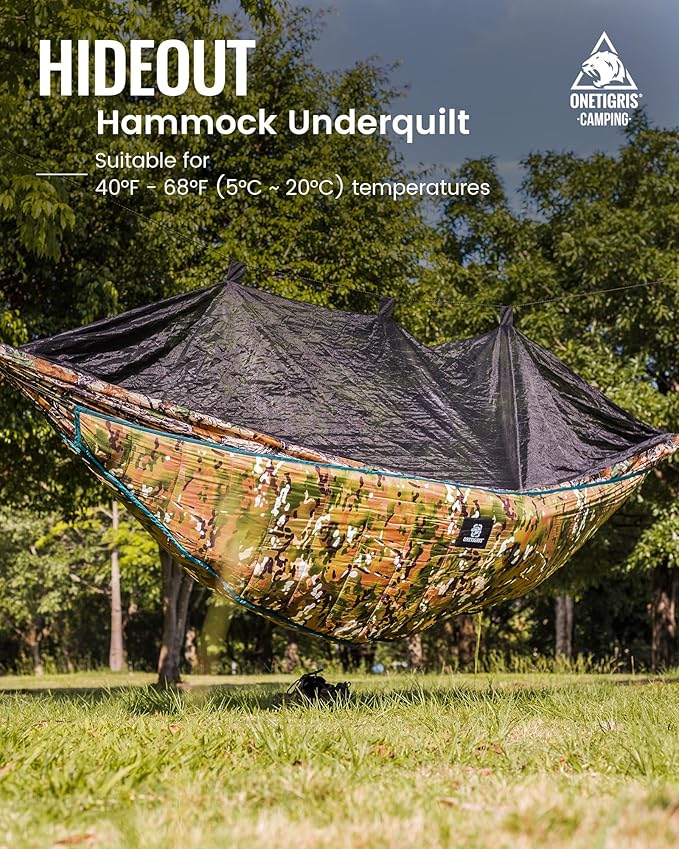 OneTigris Hideout Hammock Underquilt, Lightweight 4 Season Hammock Gear for Camping, Hiking, Backpacking, Travel, Beach, Backyard, Patio, Portable