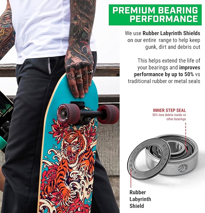 Fireball Dragon Skateboard Bearings Set 8 Pack - Fast 608 Longboard Bearings Set for Skateboards Inline & Roller Skates - Bearings for Skateboarding Guaranteed for Life