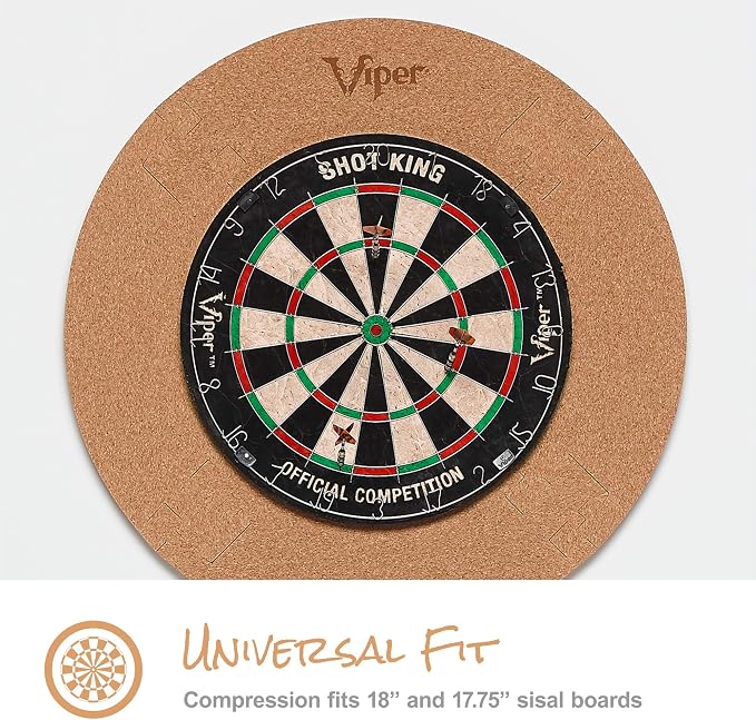 Viper Defender Cork-Lined Dartboard Surround Reversable Wall Protector, Fits 17.75" and 18" Bristle Dartboards, Compression-Fit Tool-Free Easy Mounting, Tan, Round, 28.25" Diameter x 1" Thick