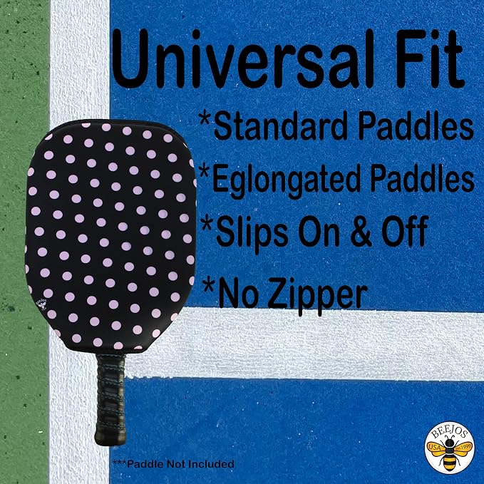 BeeJos Women's Polka Dot Collections: Premium Slip-On Pickleball Paddle Cover-Fits Standard Size Paddles-Zipperless (Paddle not Included) 6 Color Variations