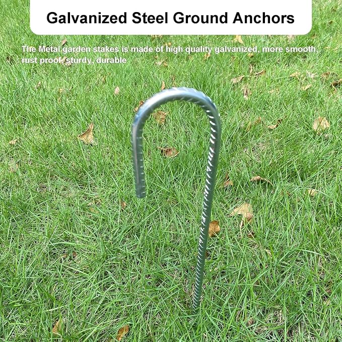8 Pack Rebar Stakes 12 Inch, Heavy Duty Galvanised Steel Rebar Ground Stakes, Fence Anchors, Ground Stakes with Hook, Ground Blind Stakes for Marquees, Gazebos, Tents, Trampolines, Camping