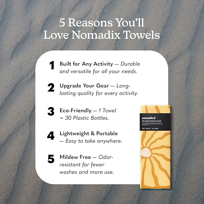 Nomadix Original Towel - Perfect for Beach, Pool, Travel, Camping, Yoga - Made with Recycled Materials - Super Absorbent - Sand Resistant - Lazy Daisy Gold - 72.5x30