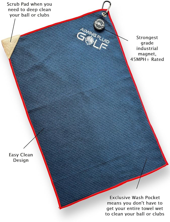Multi-Function Magnetic Golf Towel I Exclusive Wash Pocket I Magna-Anchor Technology I Scrub Pad and Premium Golf Divot Repair Tool with Magnetic Ball Marker