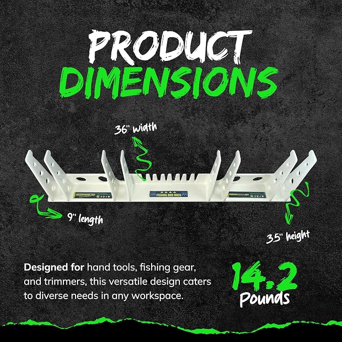 Piranha Vinyl Coated Steel Garage Organizer with Wood Tapping Screws for Hand Tools, Fishing Rods, and Trimmers, White