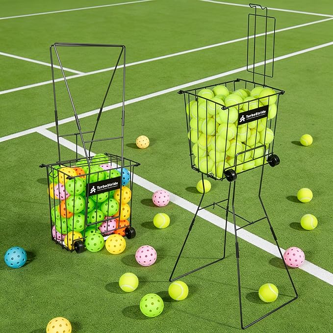 Tennis Ball Hopper, Portable Pickleball Ball Holder with Locking Legs, Holds 75 Tennis Balls or 50 Pickleballs, Sturdy Steel for Tennis Training and Teaching