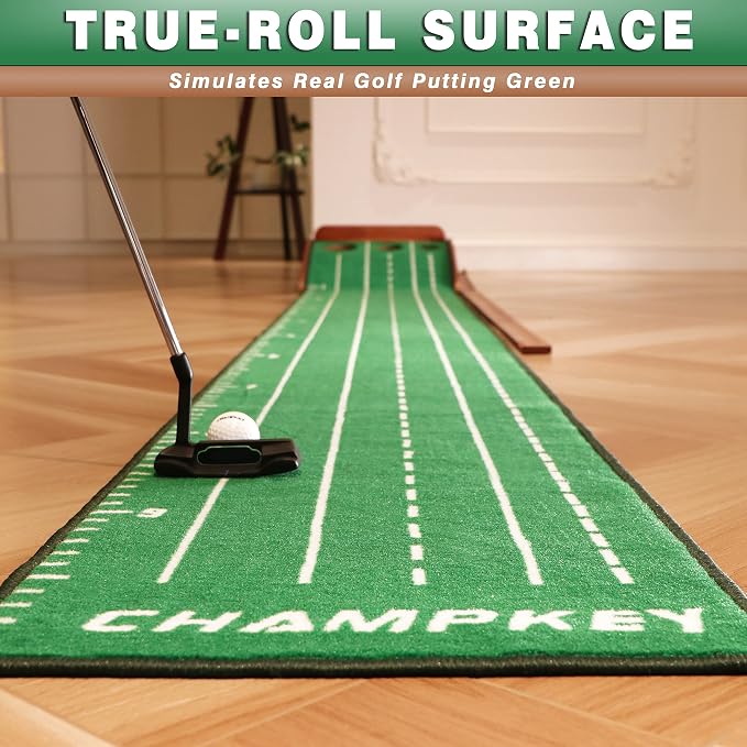 CHAMPKEY Premium Golf Putting Green Indoor with 3 Golf Putting Gates - Improves Putting Accuracy and Skill Levels Golf Putting Mat - Ideal for Indoor and Outdoor Training
