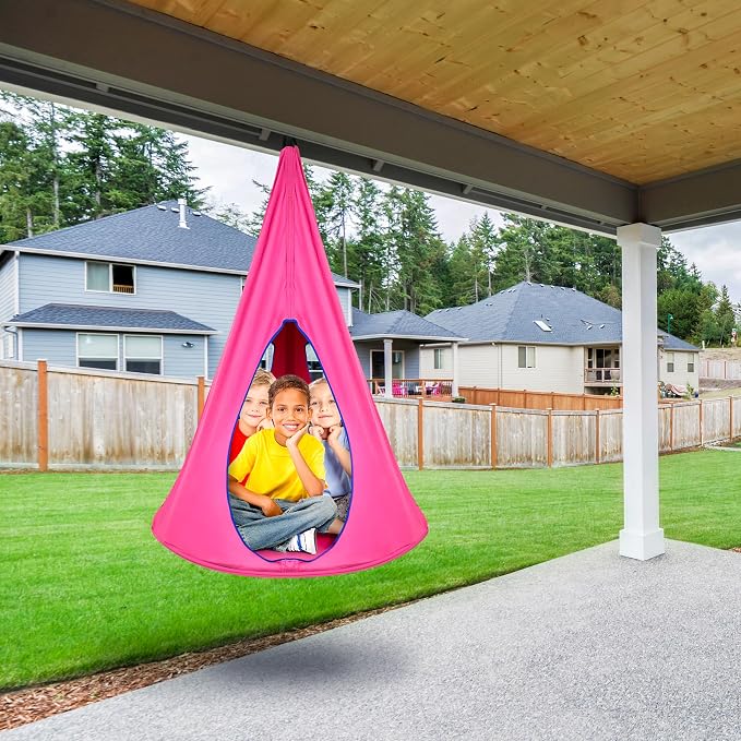 Sorbus Pod Swing for Kids - Durable Hanging Hammock Chair w/Adjustable Rope - 2 Windows & 1 Entrance - Tree Tent Sensory Swing for Kids Indoor Outdoor Use - 250lbs Sturdy Nest Swing - (Pink)