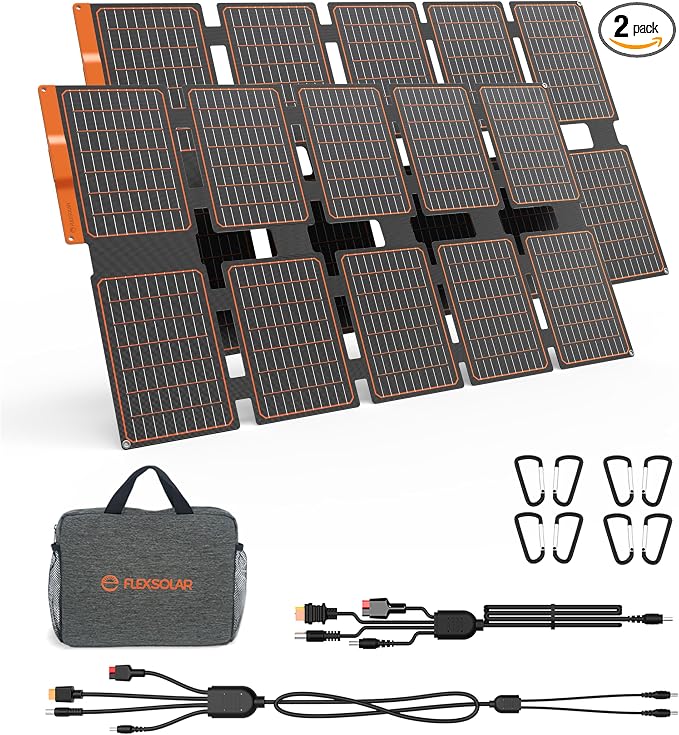 FlexSolar 2 PCS 100W Portable Solar Panels Chargers with PD3.0 USB-C,QC3.0 USB-A and DC Outputs Foldable IP67 Waterproof Power Emergency Camping