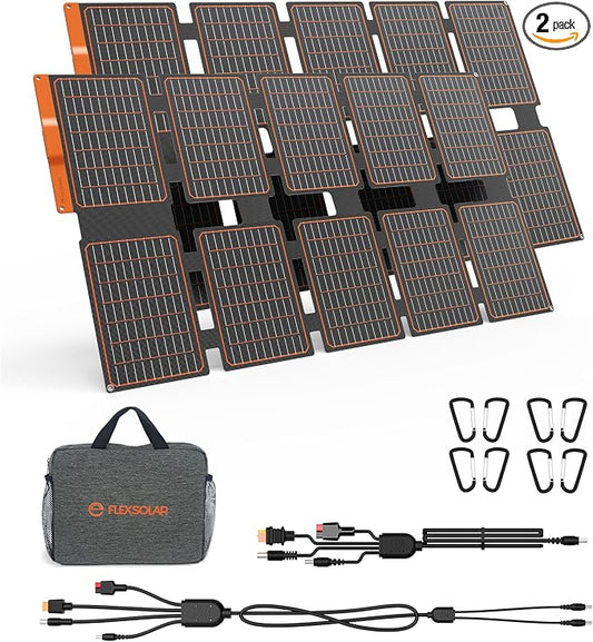 FlexSolar 2 PCS 100W Portable Solar Panels Chargers with PD3.0 USB-C,QC3.0 USB-A and DC Outputs Foldable IP67 Waterproof Power Emergency Camping
