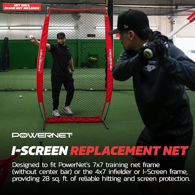 PowerNet Baseball Training Equipment Baseball Net, Portable Softball Batting Practice Pitching Screen, 7-FT I-Screen or A-Frame Pitching Net