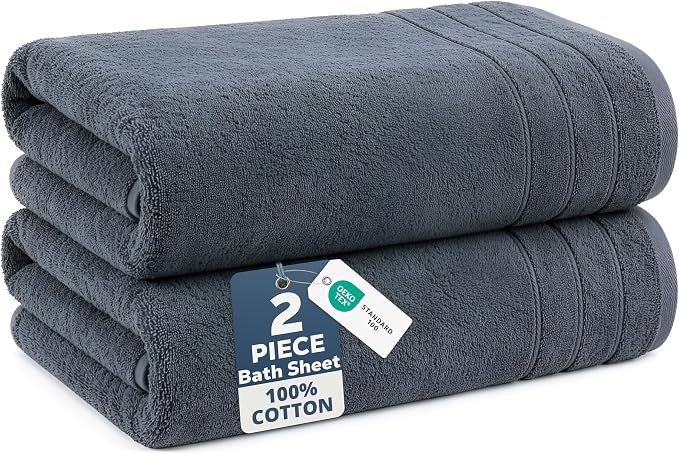 Casa Platino 100% Cotton 2 Pack Bath Sheets (36"x72") - Ring Spun, Extra Large Cotton Bath Towels Set - Quick Dry, Soft & Absorbent Oversized Towel Set - Remains Soft after Multiple Washes - Cool Grey