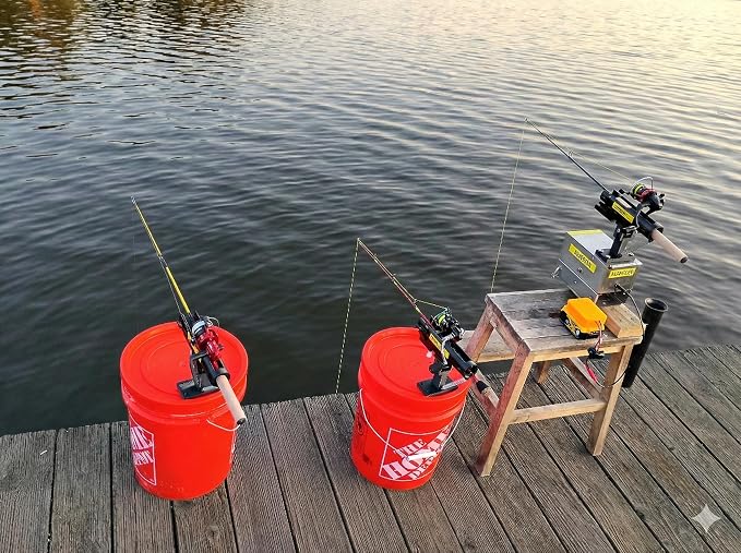 SUNFRAN Hooksetter | Auto Hook-Setting Rod Holder for Ice Fishing & Open Water Tip-Up/Tip-Down Replacement | Mounts on Bucket Lid, Boat or RV wall | Automatic Hook Setter