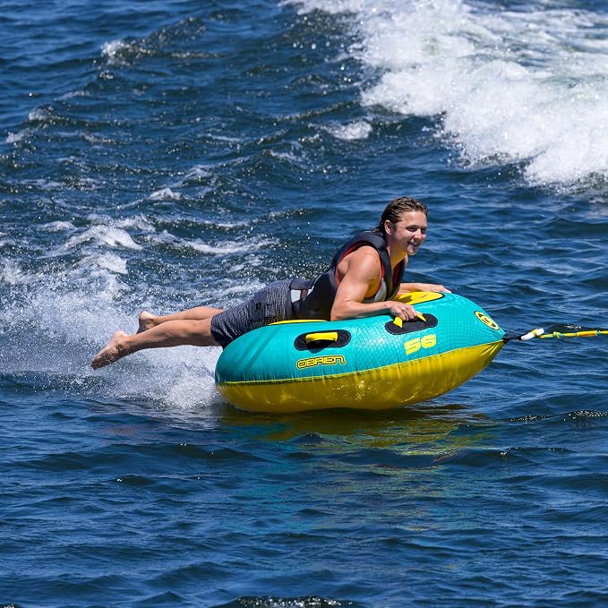 O'Brien LeTube Towable Tube – 1 Person Donut-Style Inflatable Water Tube for Boating, Lake, and Watersports – 56" Durable PVC & Nylon Cover with Lightning Valve and Quick Connect Tow Hook