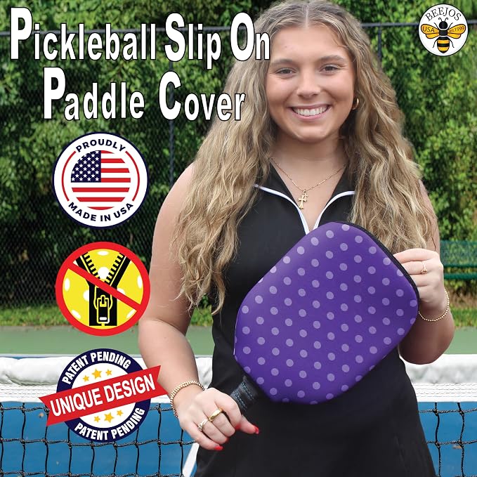 BeeJos Women's Polka Dot Collections: Premium Slip-On Pickleball Paddle Cover-Fits Standard Size Paddles-Zipperless (Paddle not Included) 6 Color Variations