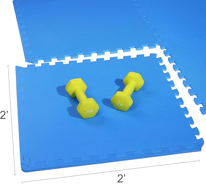 BalanceFrom Puzzle Exercise Mat 1/2" Thick, EVA Interlocking Foam Floor Tiles for Home Gym, Mat for Home Workout Equipment, Floor Padding for Kids, Blue, 24 in x 24 in x 1/2 in, 144 Sq Ft - 36 Tiles