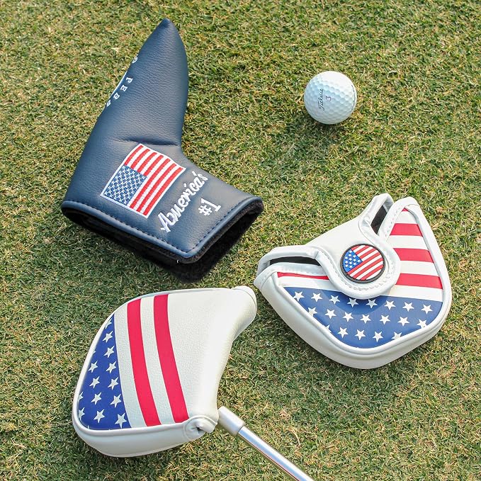 Golf Club Head Covers,4pcs or 1pc USA Golf Head Covers for Woods and Driver Fairway Hybrid - PU Leather Mallet Blade Putter for Men Women Golf Enthusiast