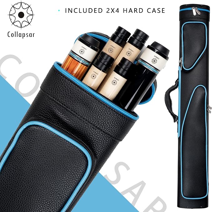 Collapsar Pool Cue Case 2X4, Billiard Stick Carrying Case Holds 2 Butts and 4 Shafts for Adults Billiard Cue Case