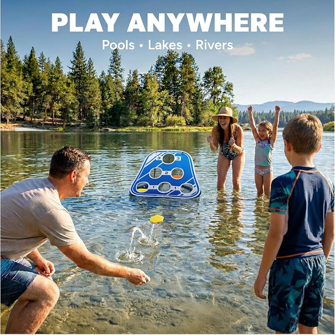 GoSports Splash Skip Floating Pool Cornhole Game – Stone Skipping Swimming Pool Game for Adults & Family – Water Cornhole Game for Pools & Lakes