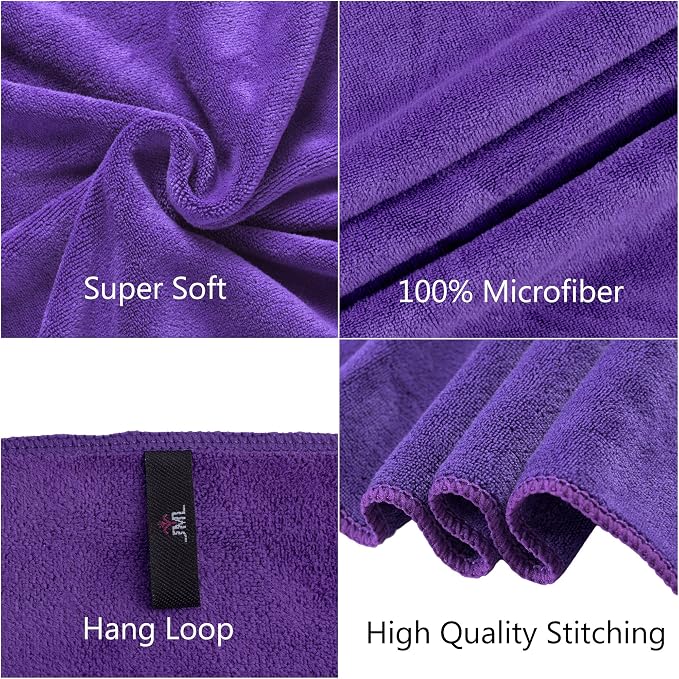JML Microfiber Bath Towels, 2 Pack, 30" x 60", Large Microfiber Towel for Body, Oversized, Ultra Soft, Super Absorbent, Fast Drying, Perfect for Bathroom, Shower, Sauna, Yoga, Gym, Violet