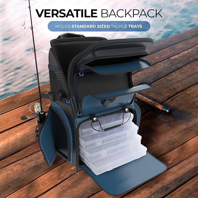 Reaction Tackle Saltwater Fishing Tackle Bags, Water Resistant 1000D PVC Tackle Box Bag with Removable Dividers, Fits 3600 and 3700 Trays, Backpack