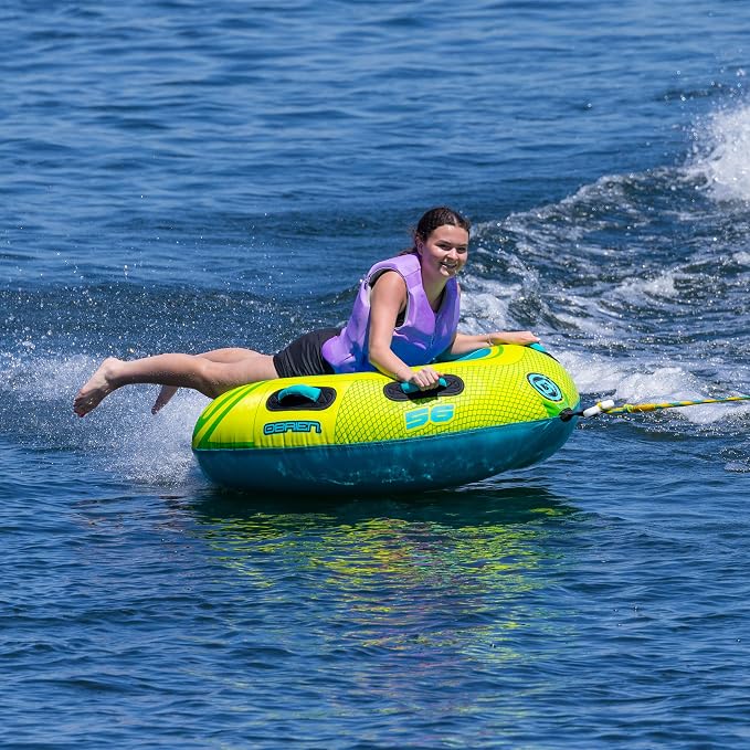 O'Brien LeTube Deluxe Towable Tube – 1 Person Donut-Style Inflatable for Boating & Lake Watersports – 56" Durable Full Nylon Cover, Lightning Valve & Quick-Connect Tow Hook