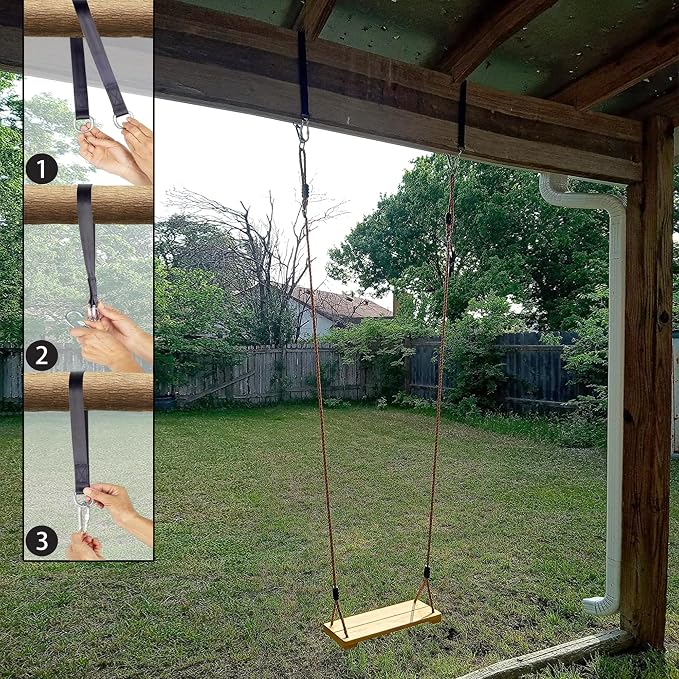 Outdoor Swing, KINSPORY Swing Set for Backyard, Adjustable Nylon Rope with Hanging Tree Straps Kit, Wooden Swing Seat for Indoor Outdoor Porch Patio Garden Playgroud Swing Set Accessories
