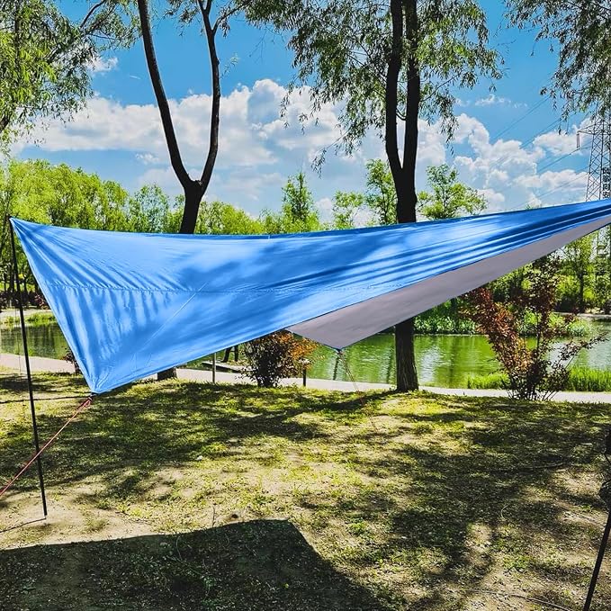 Azarxis Hammock Camping Tarp Rain Fly, Waterproof Tent Shelter Awning Sunshade Cloth Picnic Mat for Outdoor Hiking Beach Backpacking - Included Guy Lines & Stakes